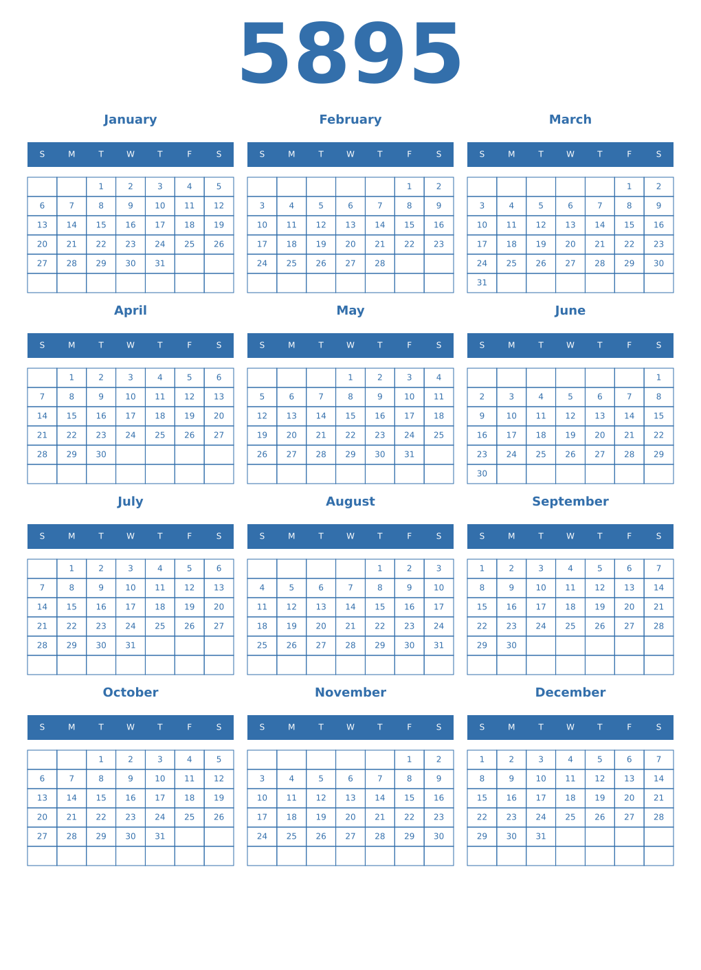 Printable 5895 Year Calendars blue