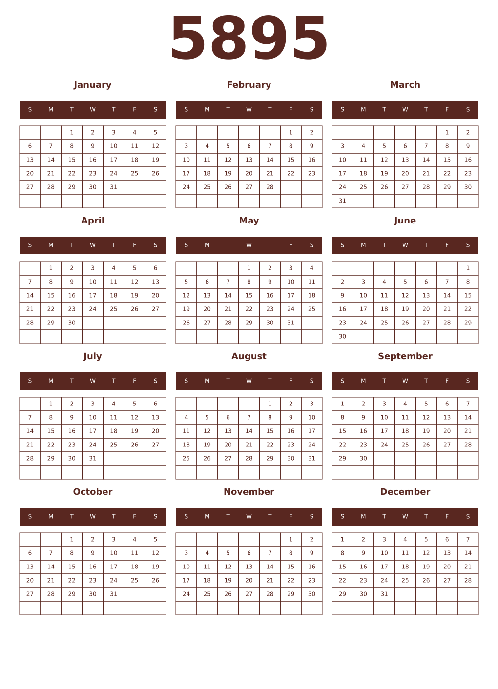 Printable 5895 Year Calendars mortuum