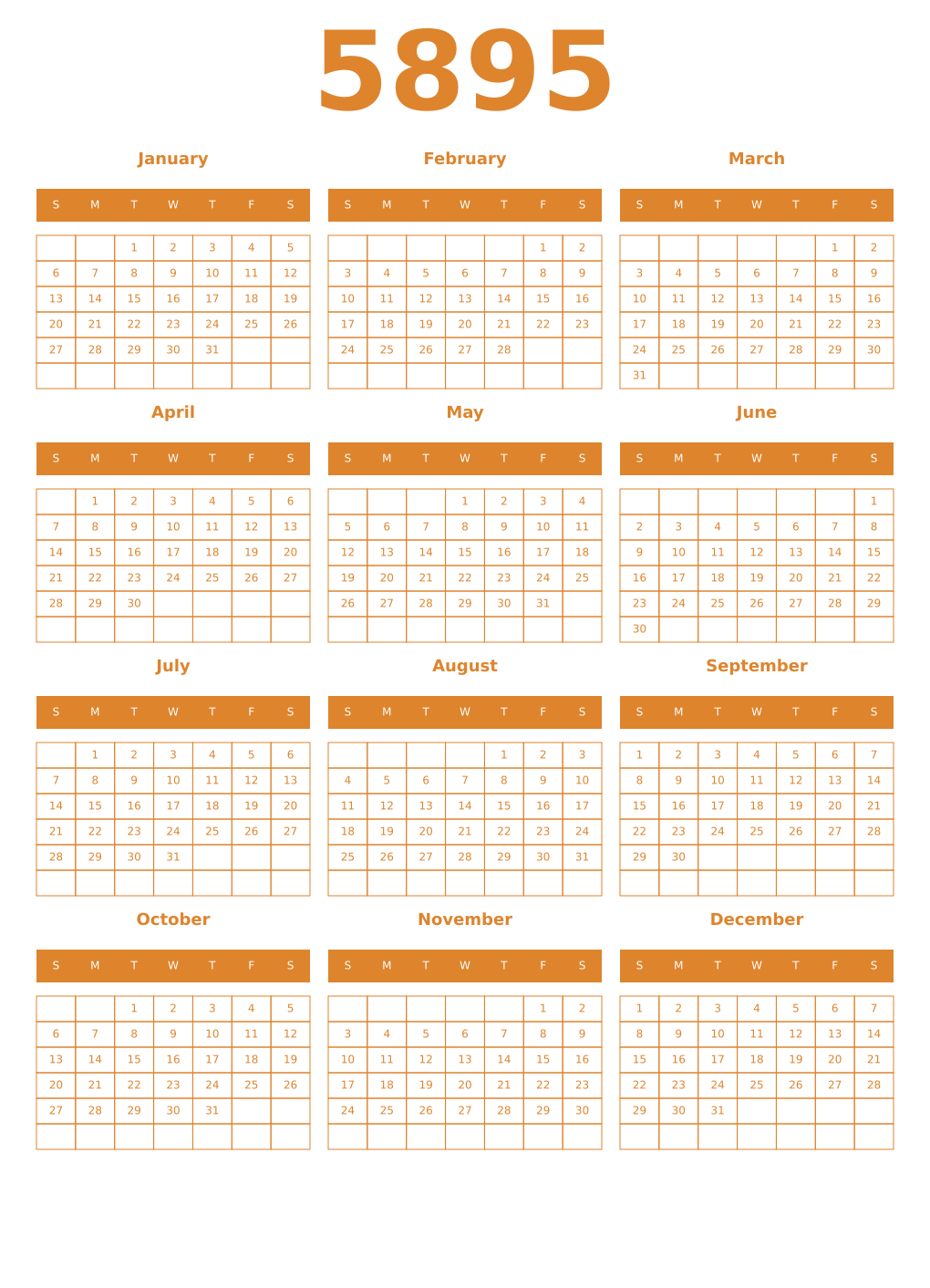 Printable 5895 Year Calendars orange