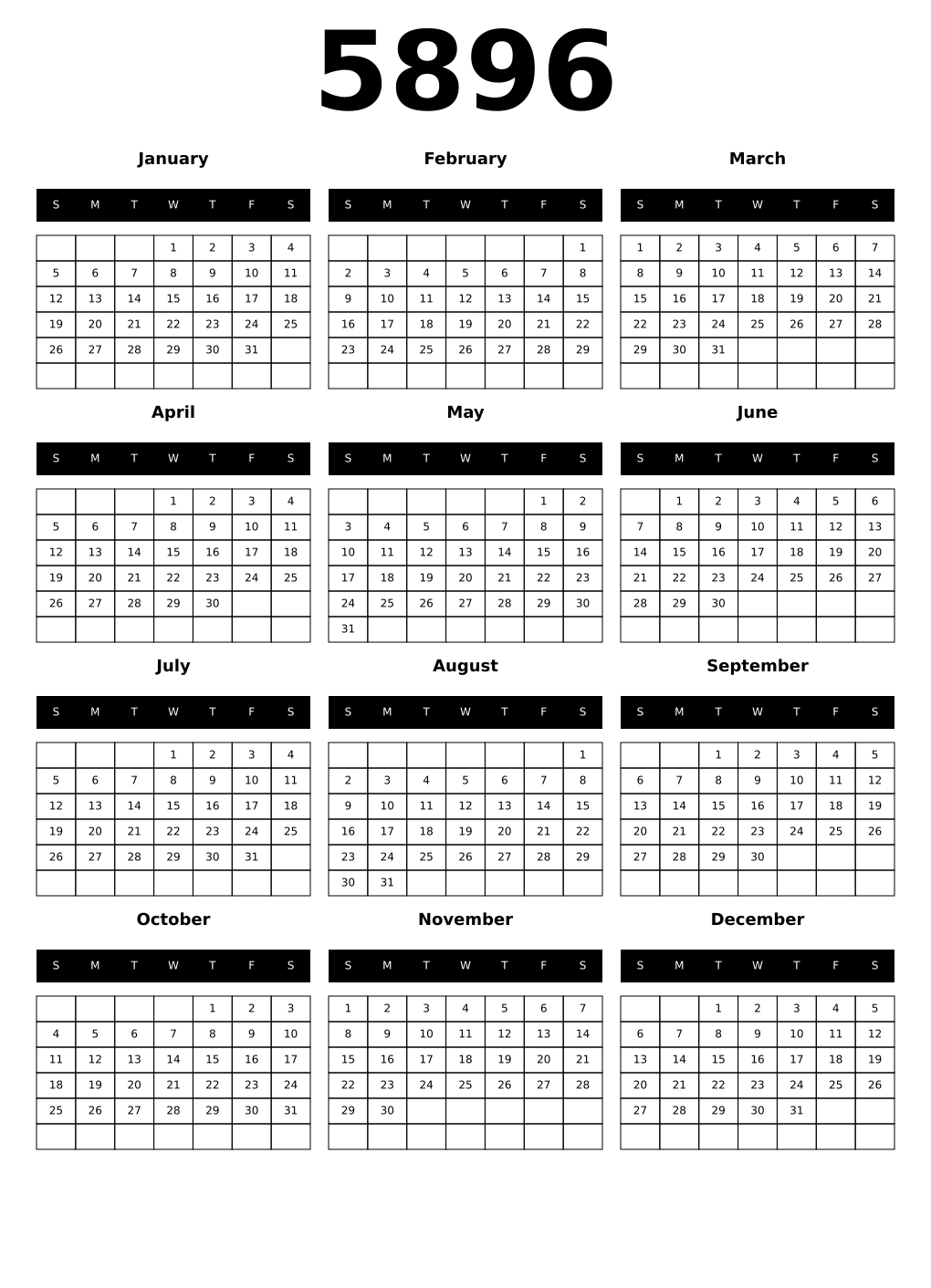 Printable 5896 Calendars