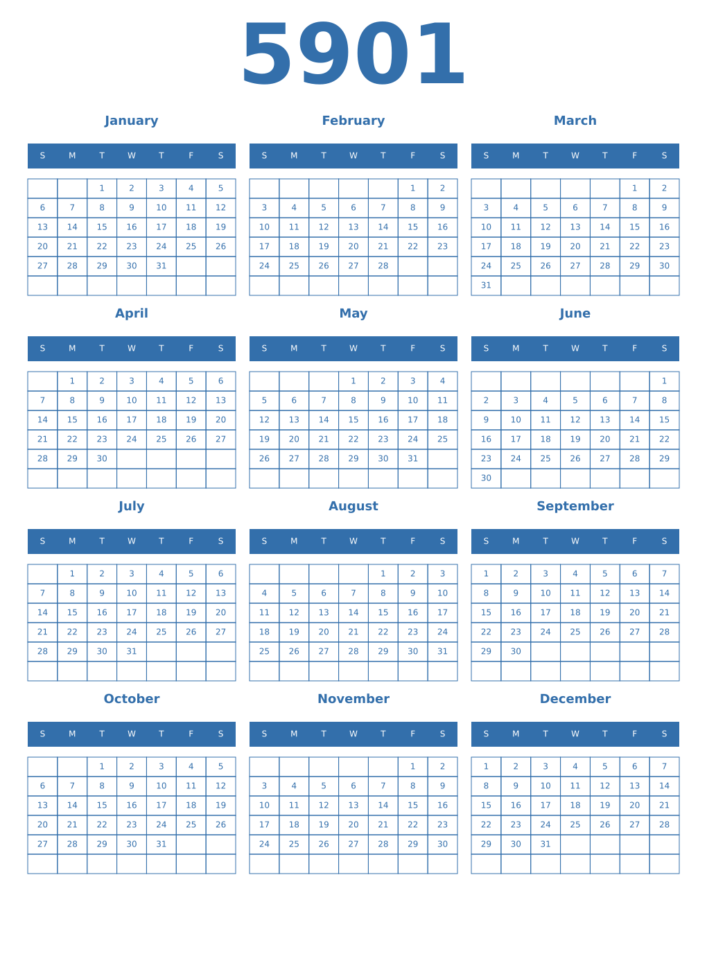 Printable 5901 Year Calendars blue