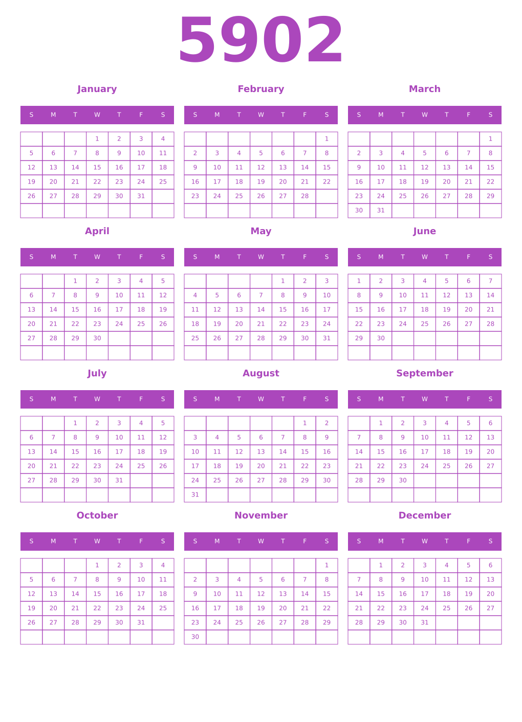 Printable 5902 Calendars