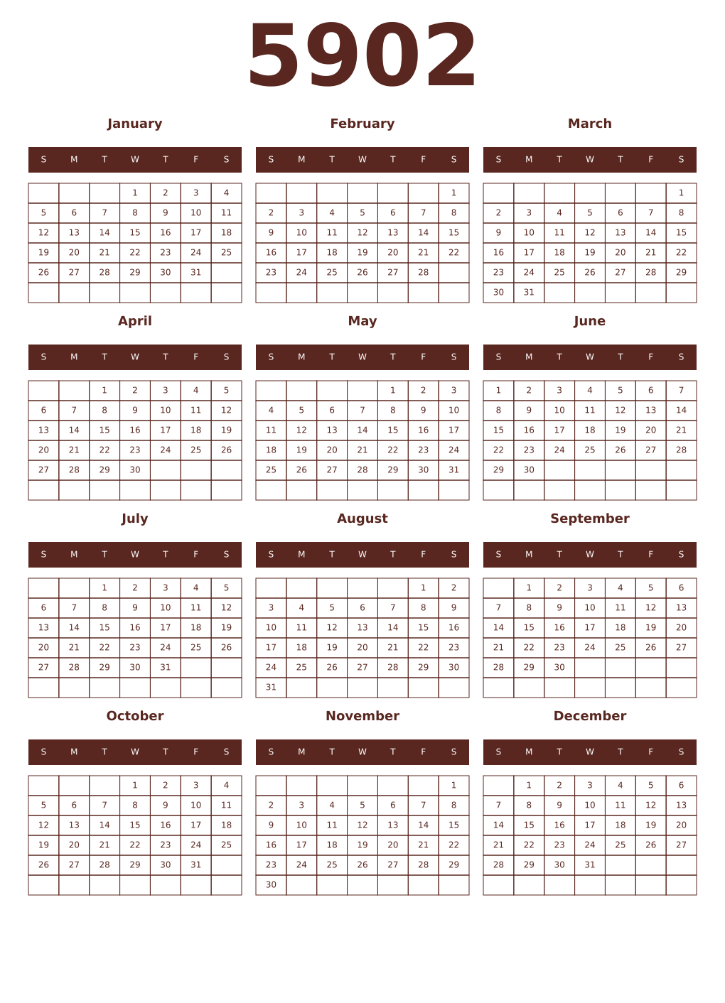 Printable 5902 Year Calendars mortuum