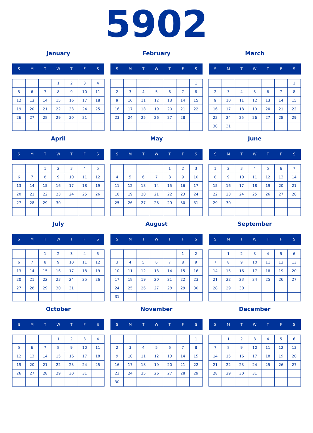 Printable 5902 Year Calendars smalt