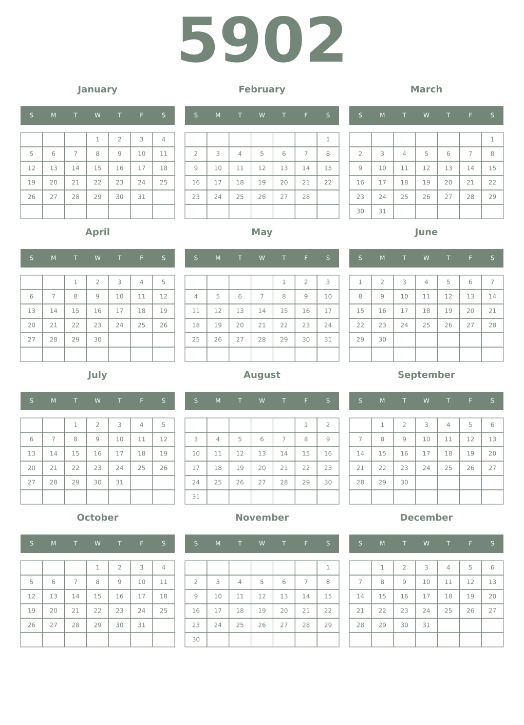 Printable 5902 Year Calendars xanadu