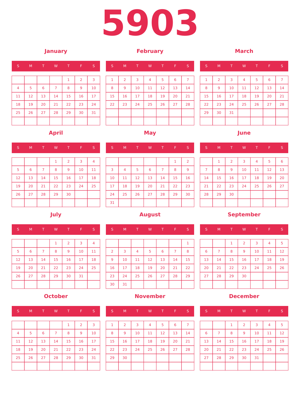 Printable 5903 Year Calendars amaranth