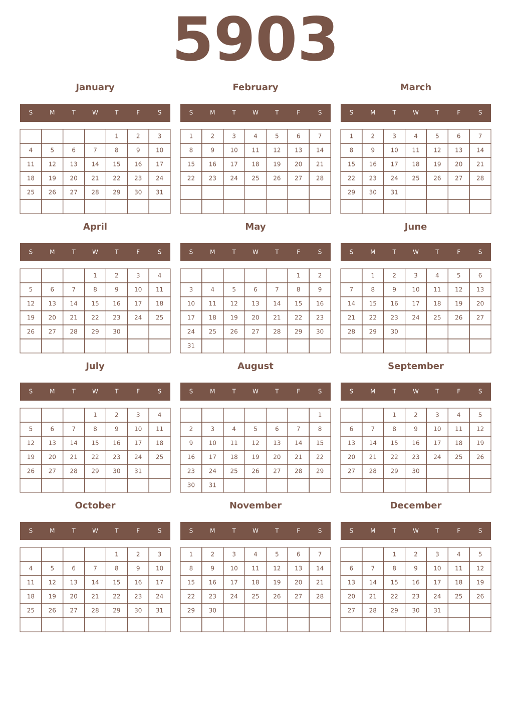 Printable 5903 Year Calendars coffe
