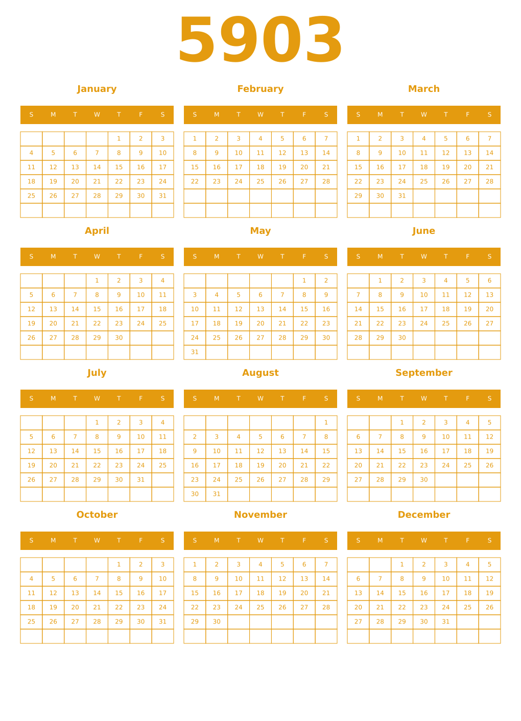Printable 5903 Year Calendars gamboge