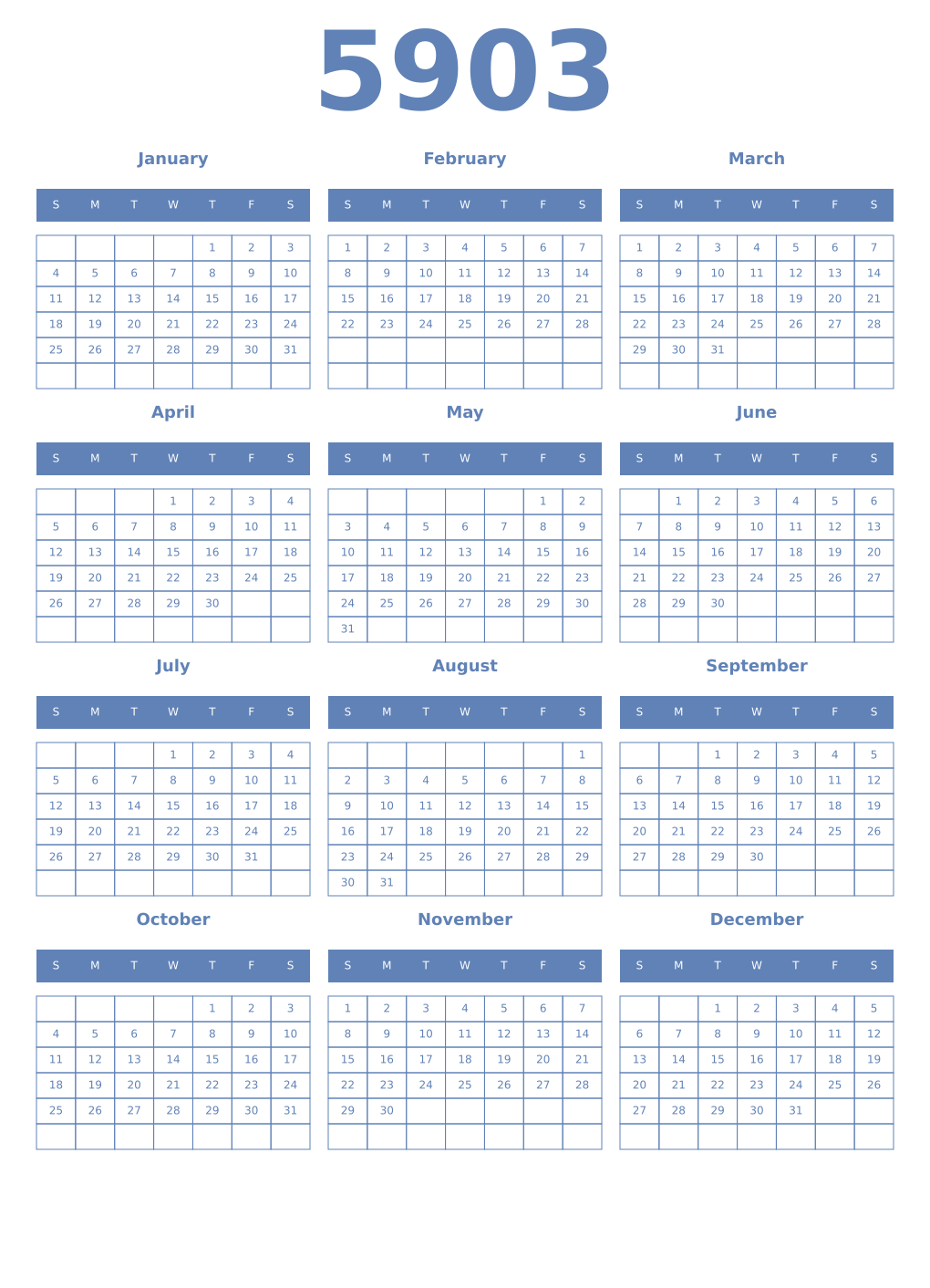 Printable 5903 Year Calendars glaucous