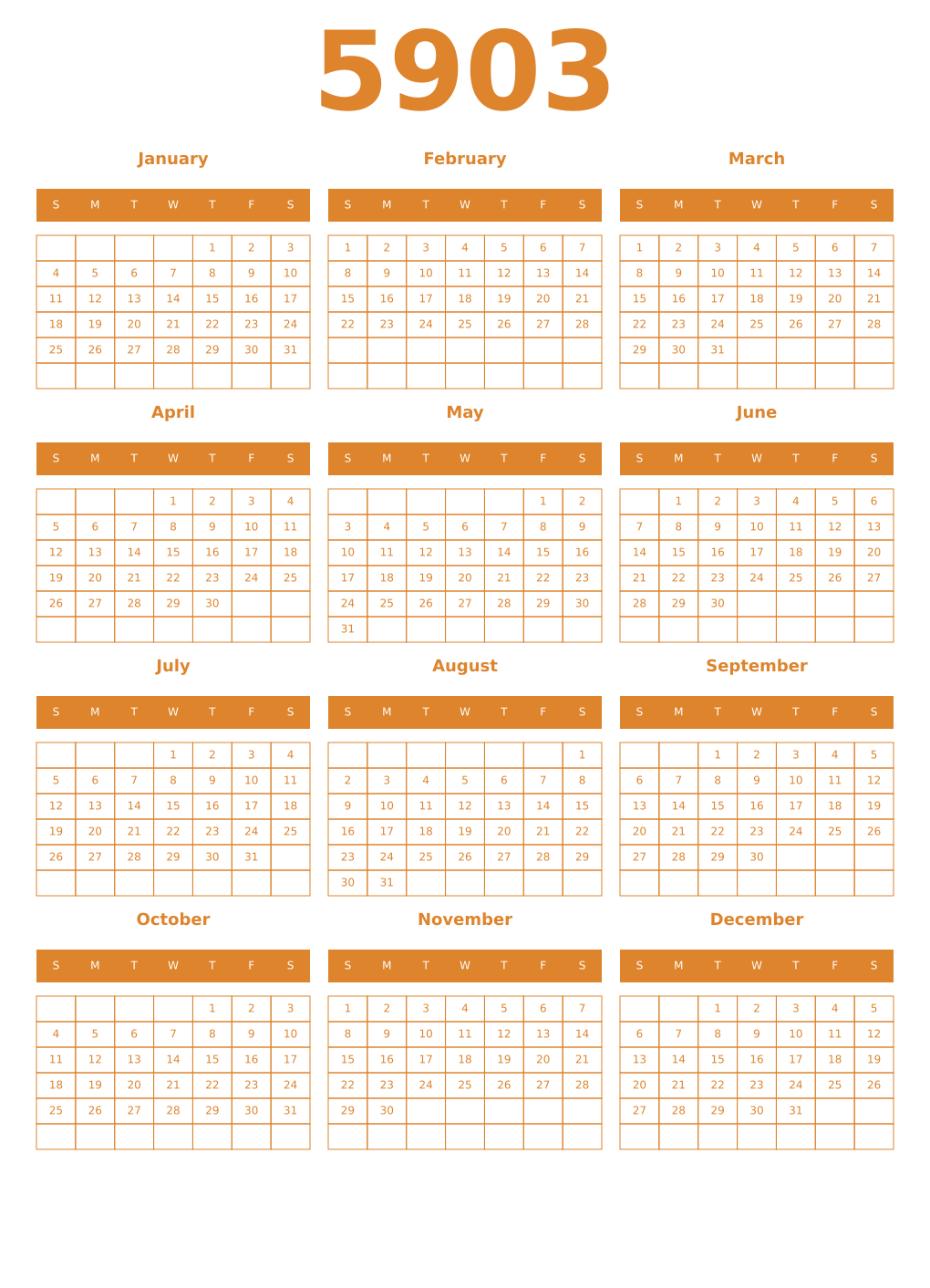 Printable 5903 Year Calendars orange