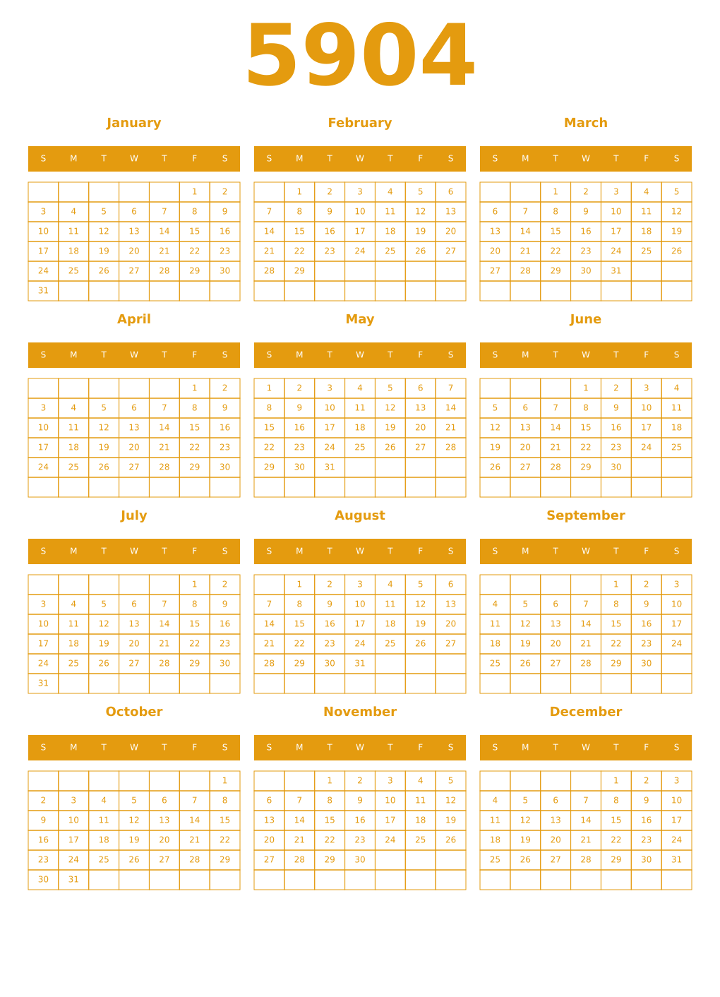 Printable 5904 Year Calendars gamboge