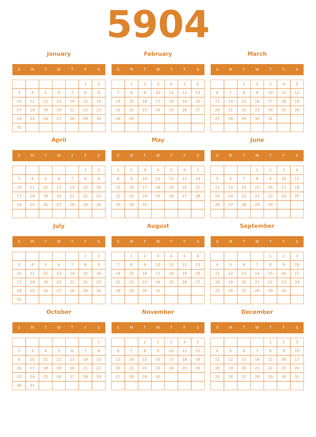 Printable 5904 Year Calendars orange