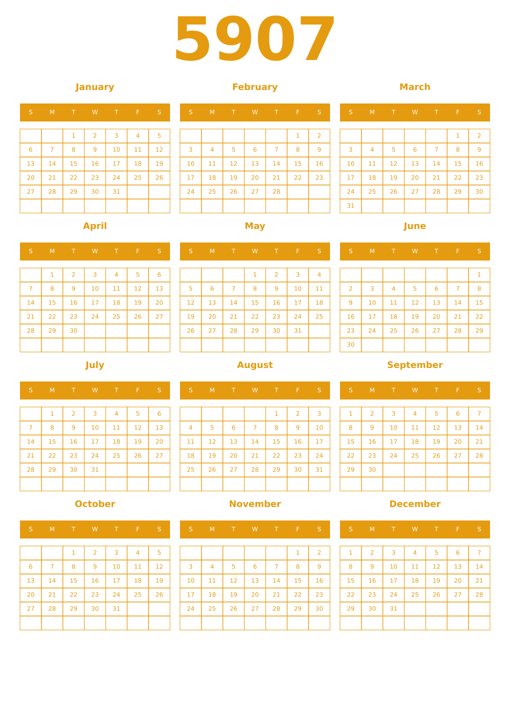Printable 5907 Year Calendars gamboge