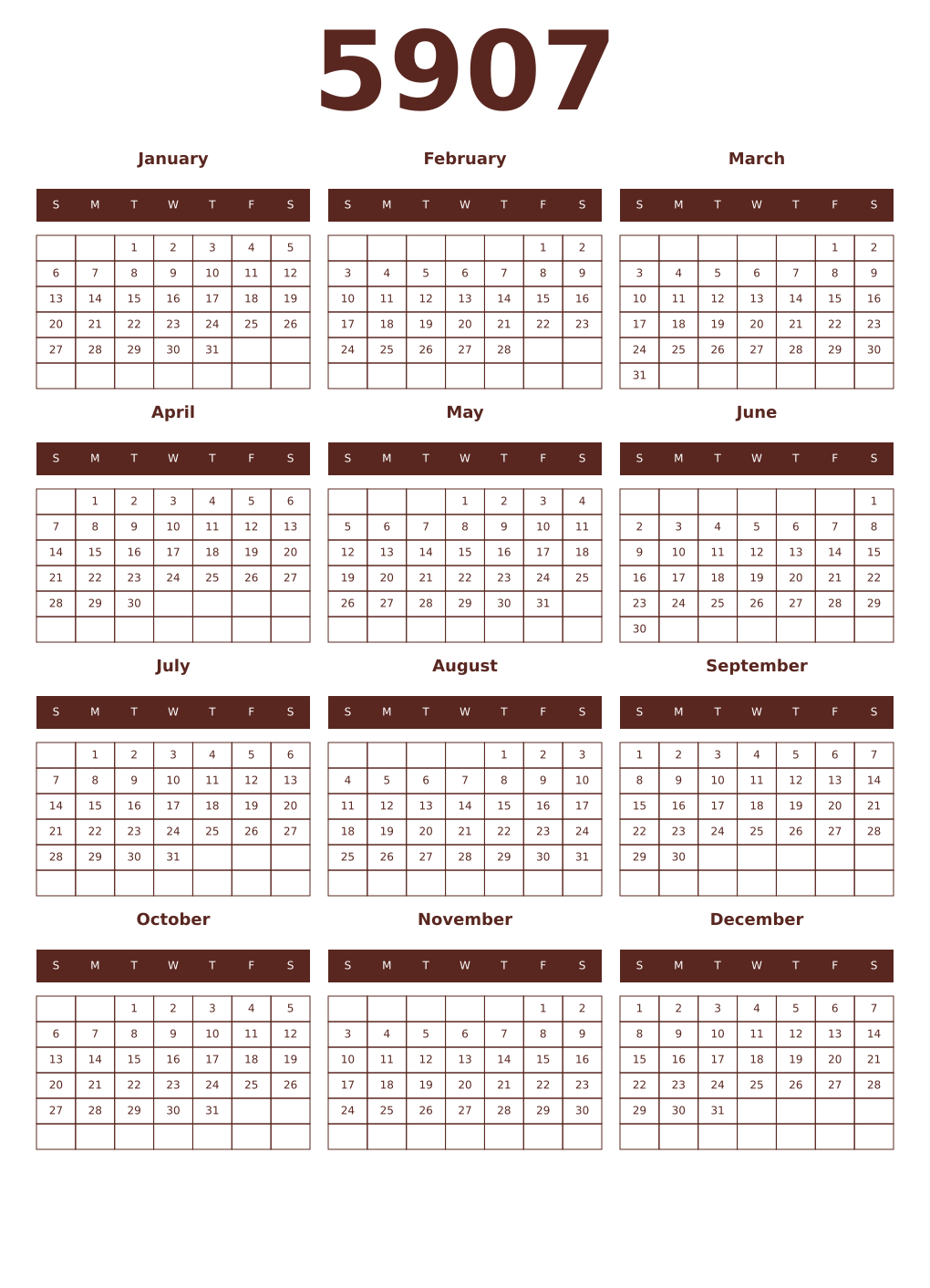 Printable 5907 Year Calendars mortuum