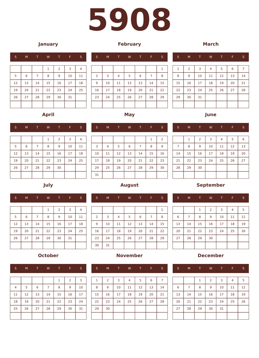 Printable 5908 Year Calendars mortuum