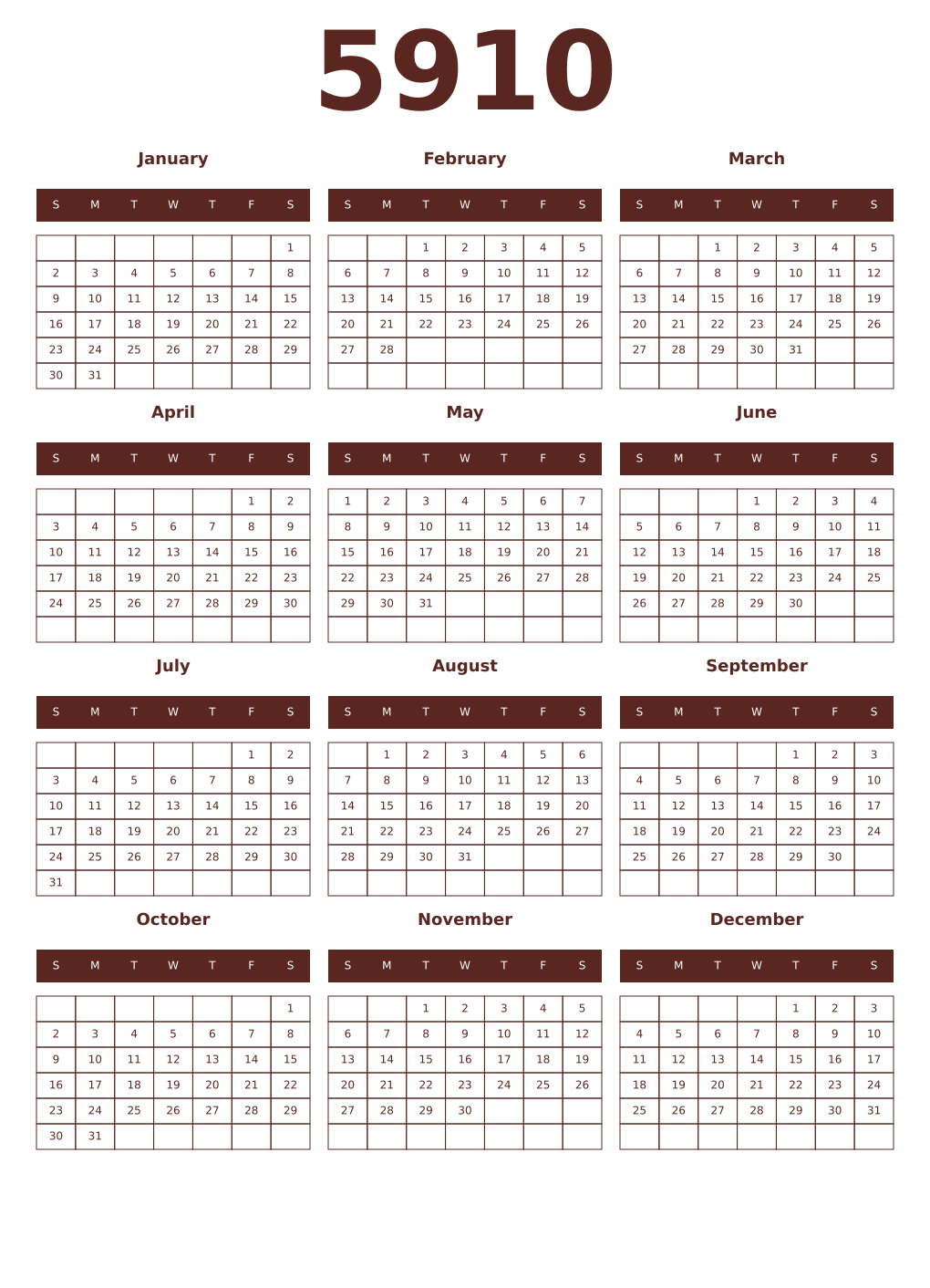 Printable 5910 Year Calendars mortuum