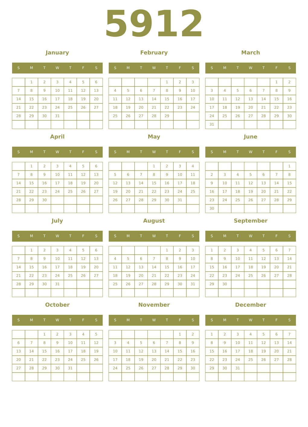Printable 5912 Year Calendars eburnean