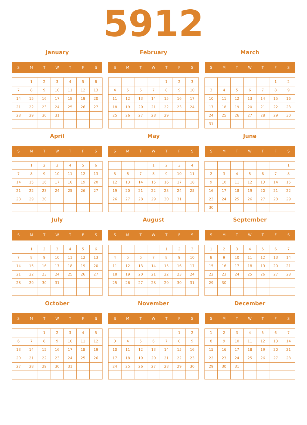 Printable 5912 Year Calendars orange