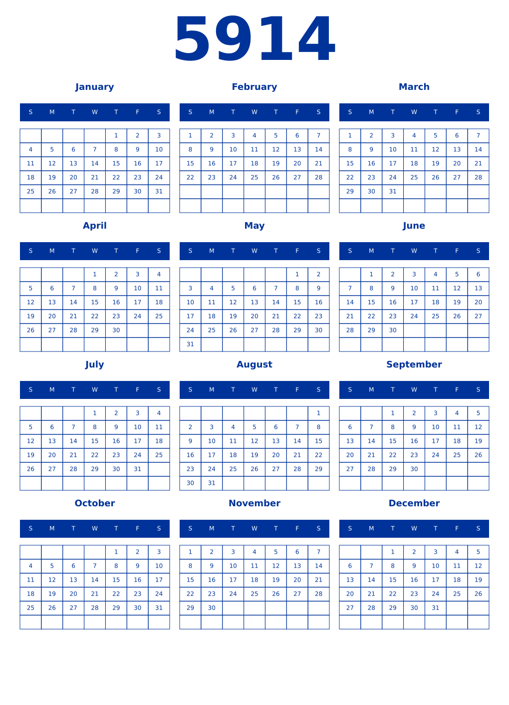 Printable 5914 Year Calendars smalt