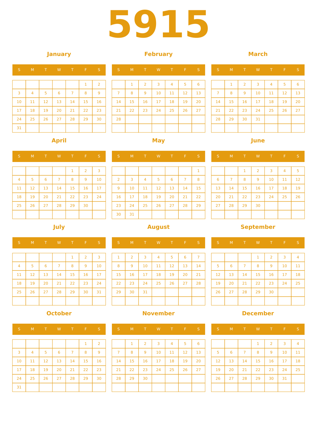 Printable 5915 Year Calendars gamboge