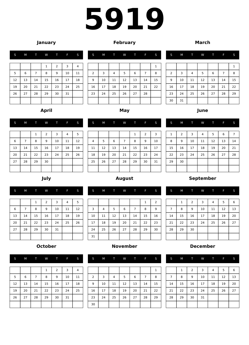 Printable 5919 Calendars