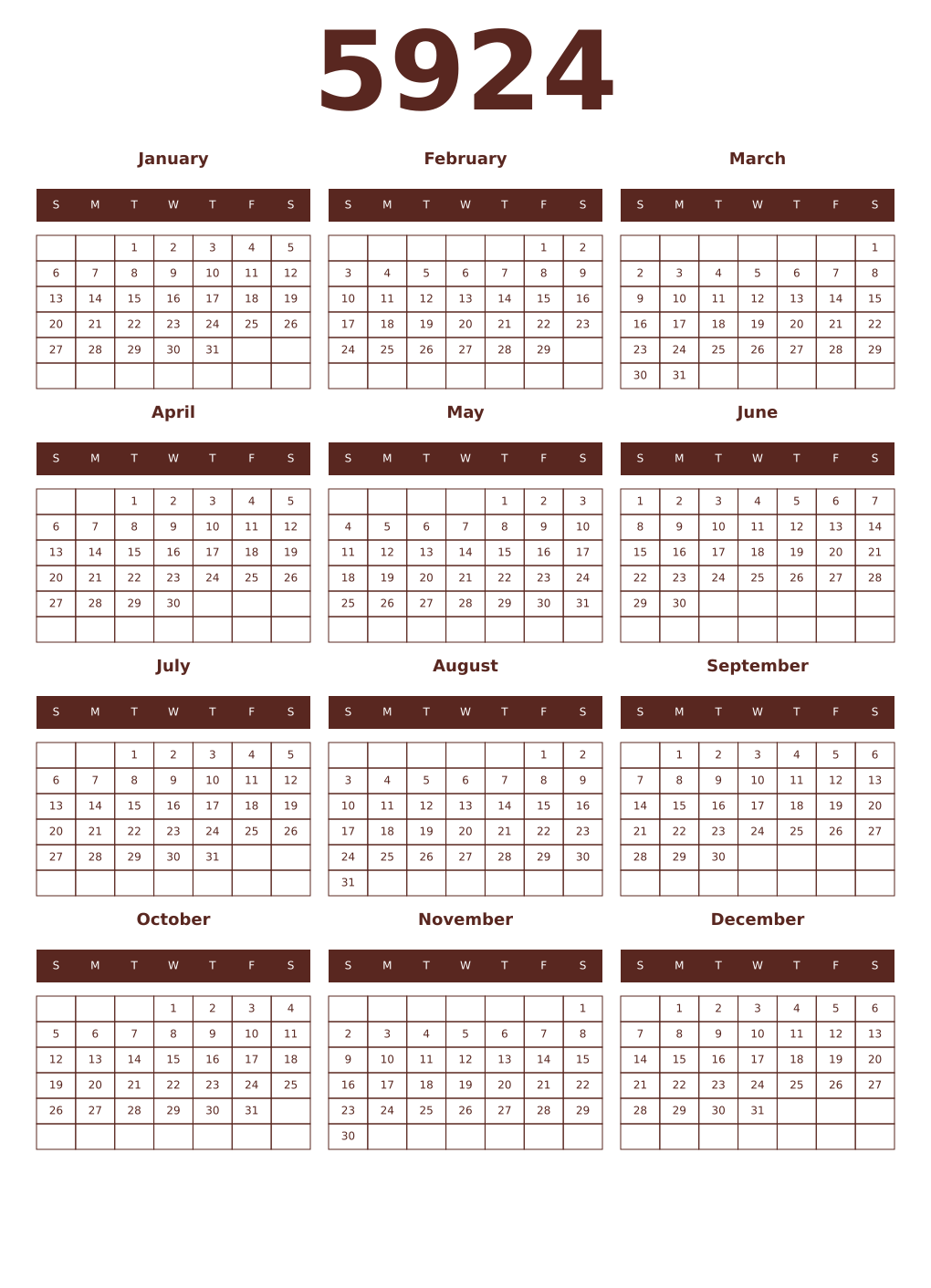 Printable 5924 Year Calendars mortuum
