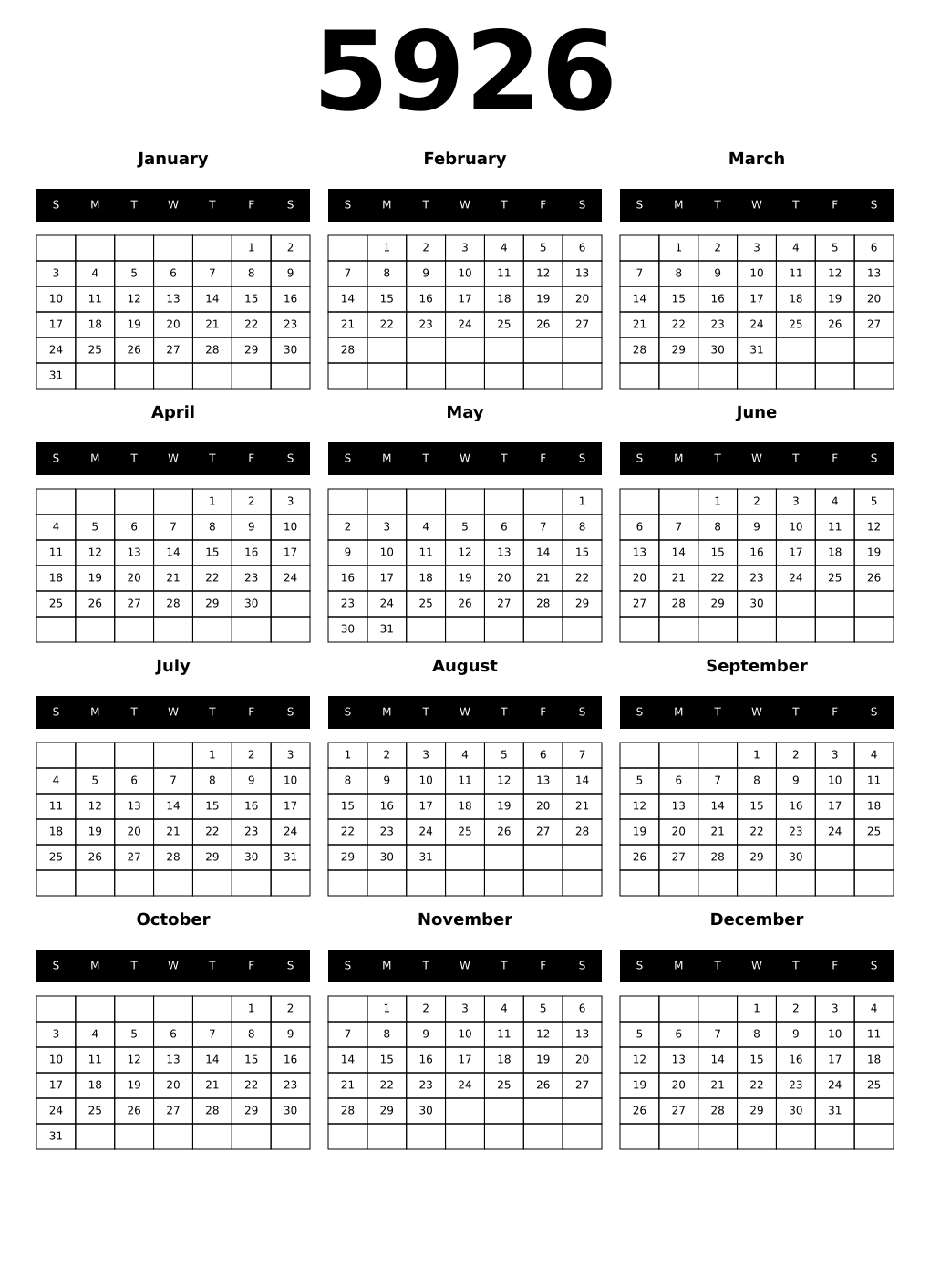 Printable 5926 Calendars