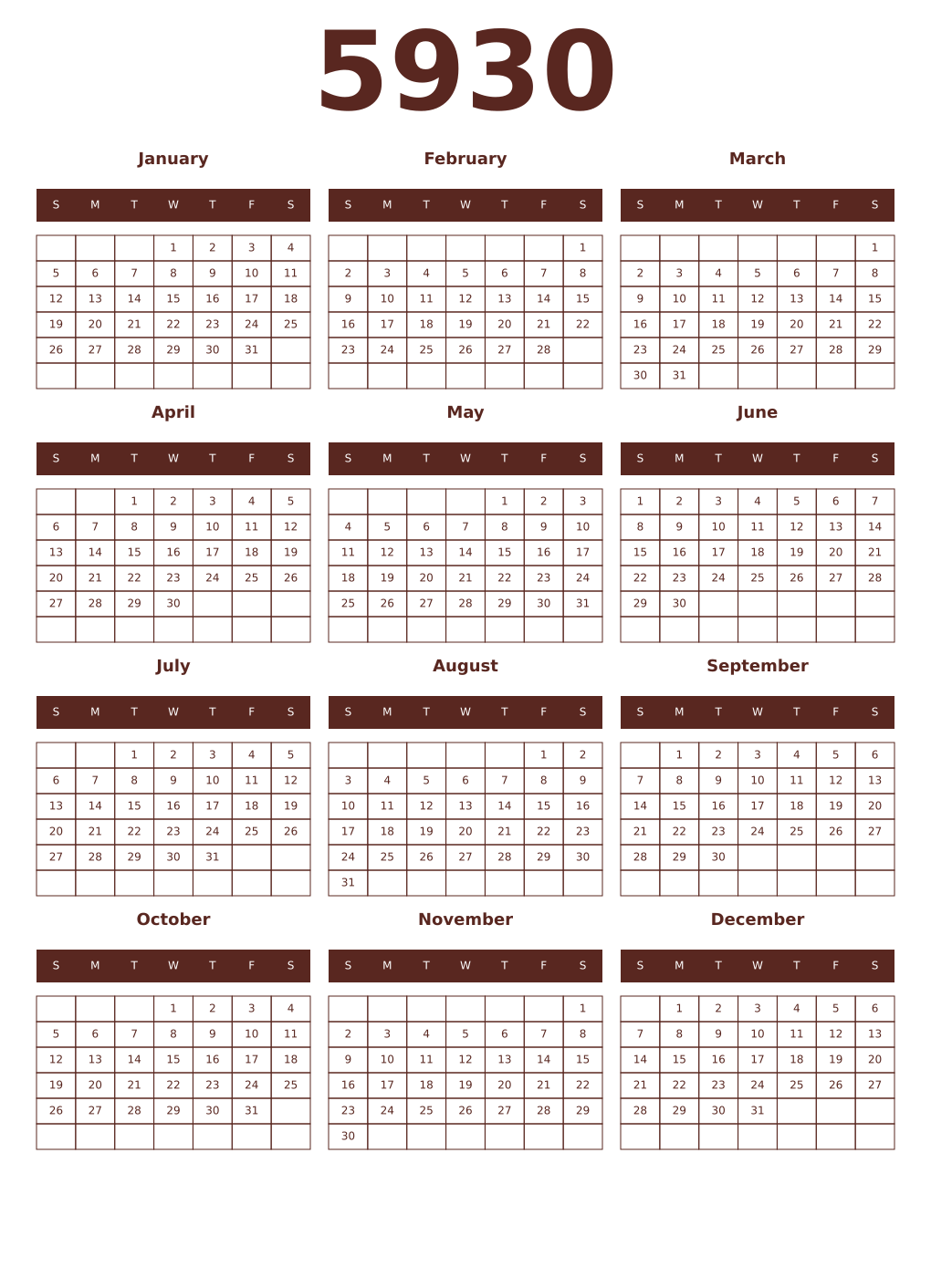 Printable 5930 Year Calendars mortuum