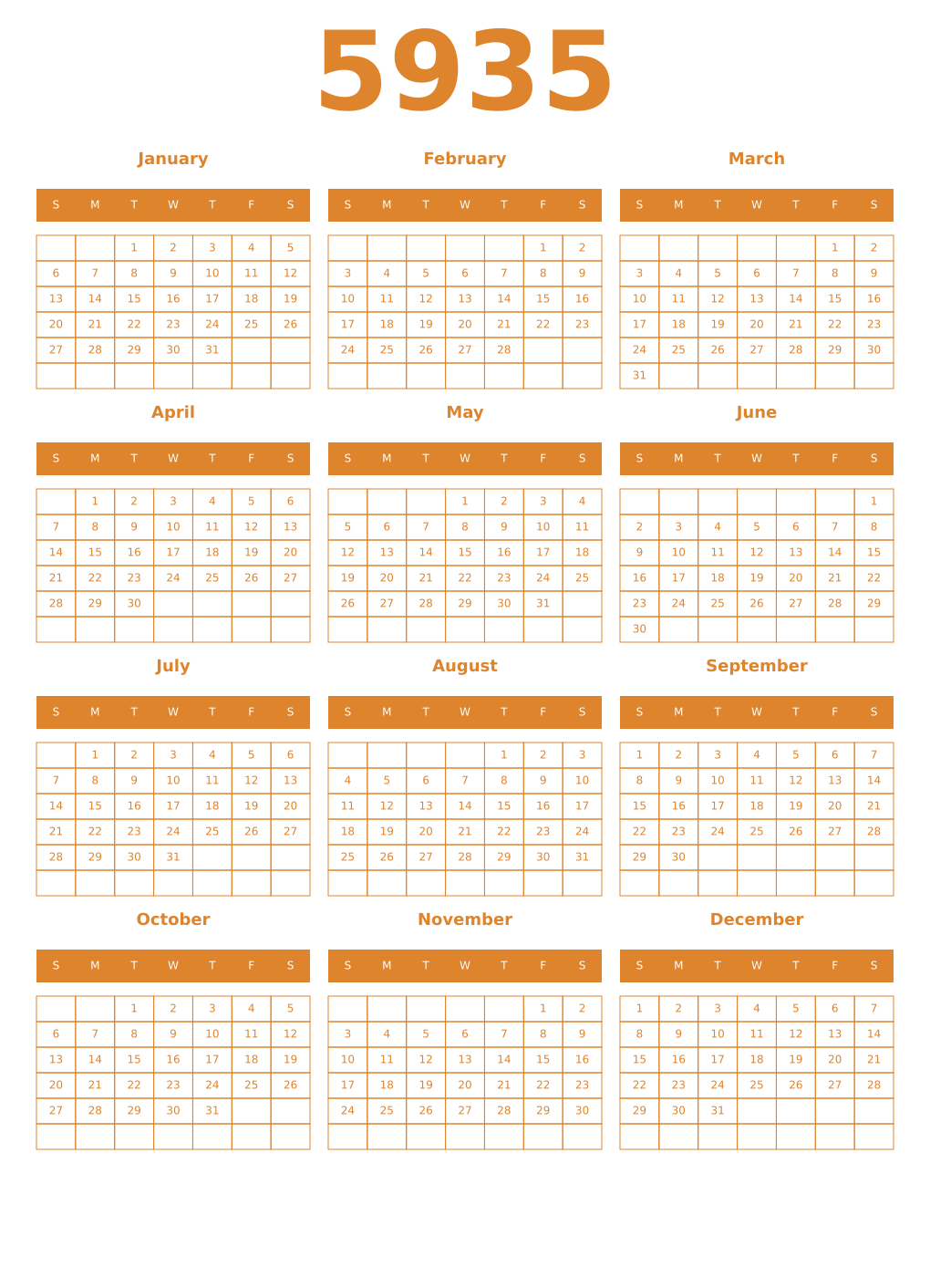 Printable 5935 Year Calendars orange