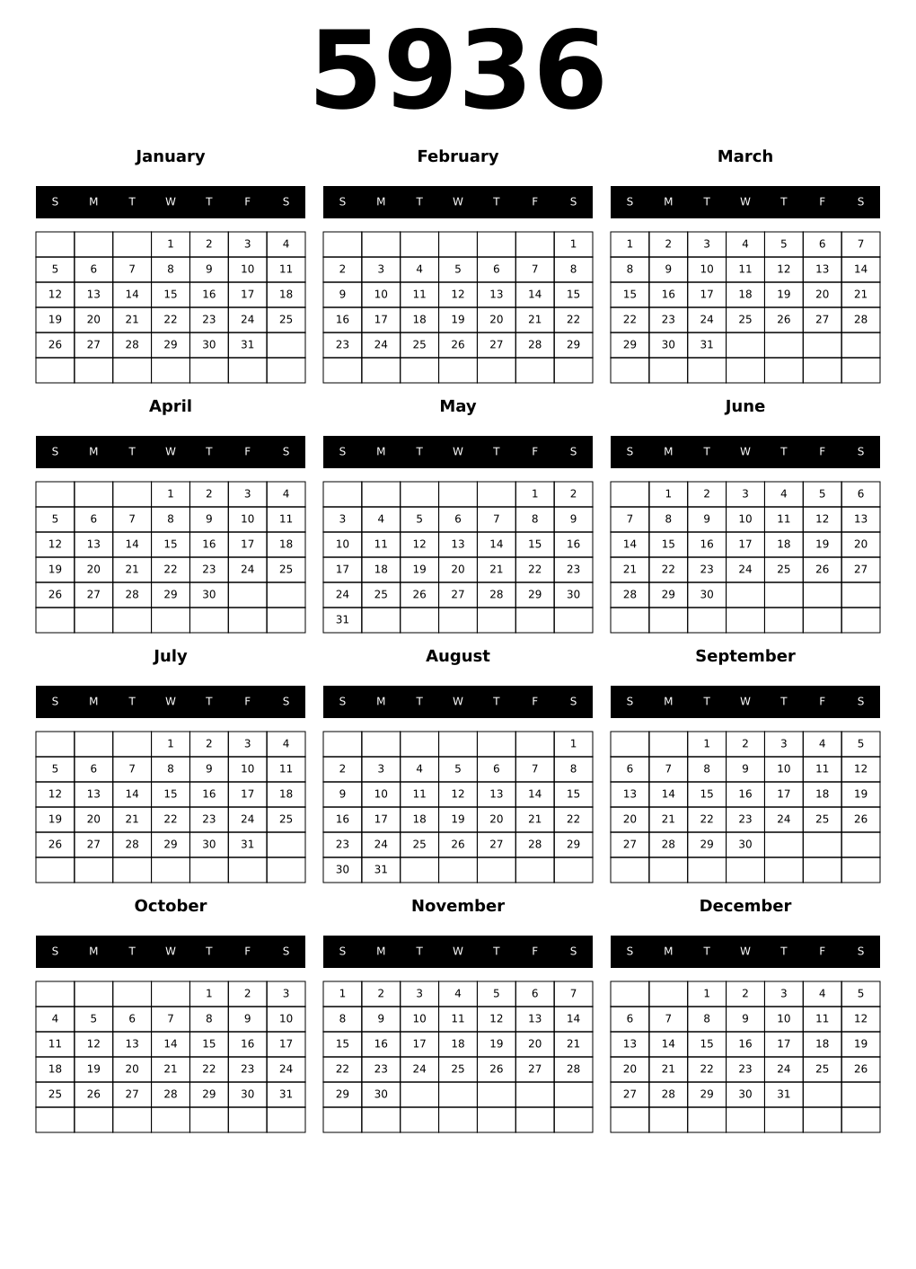 Printable 5936 Calendars
