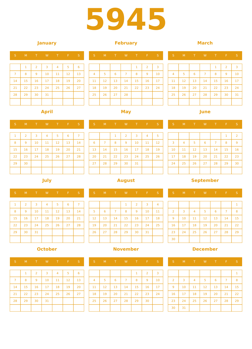 Printable 5945 Year Calendars gamboge