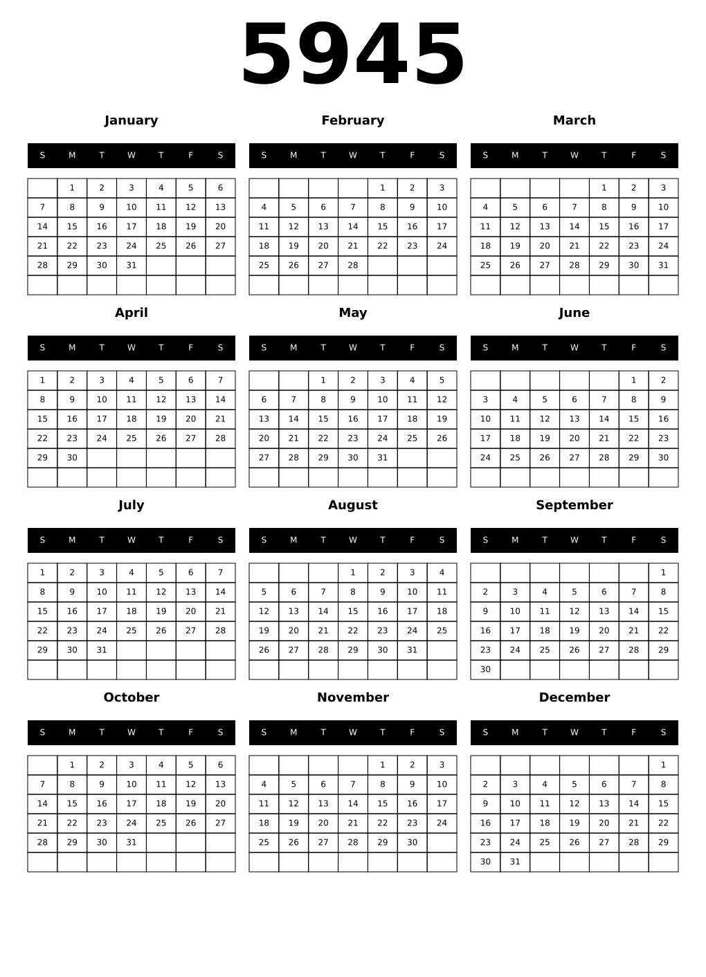 Printable 5945 Calendars