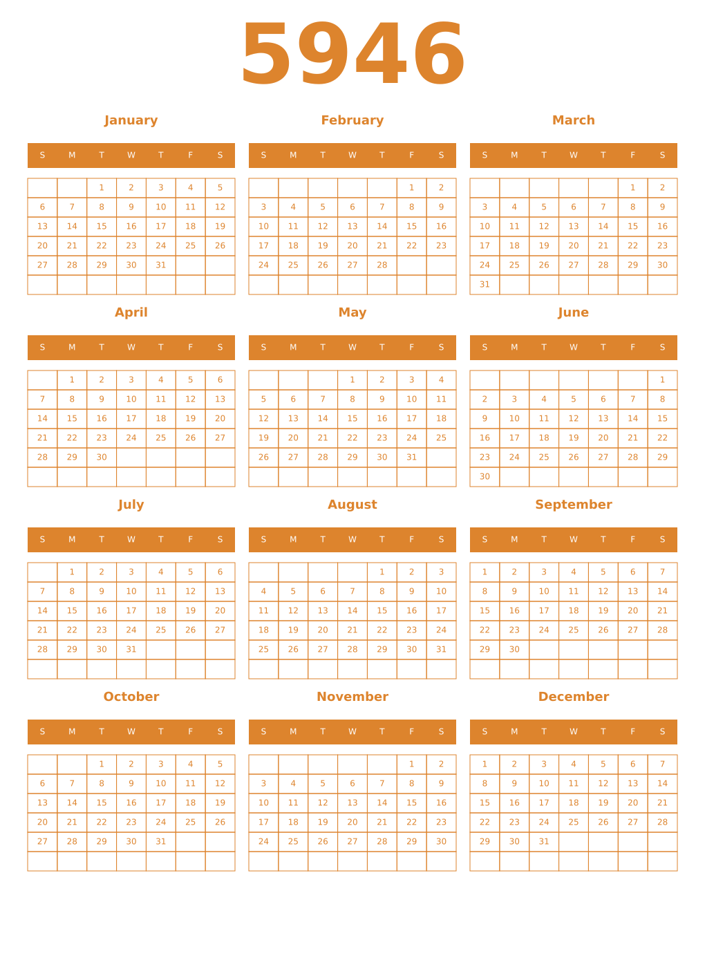 Printable 5946 Year Calendars orange