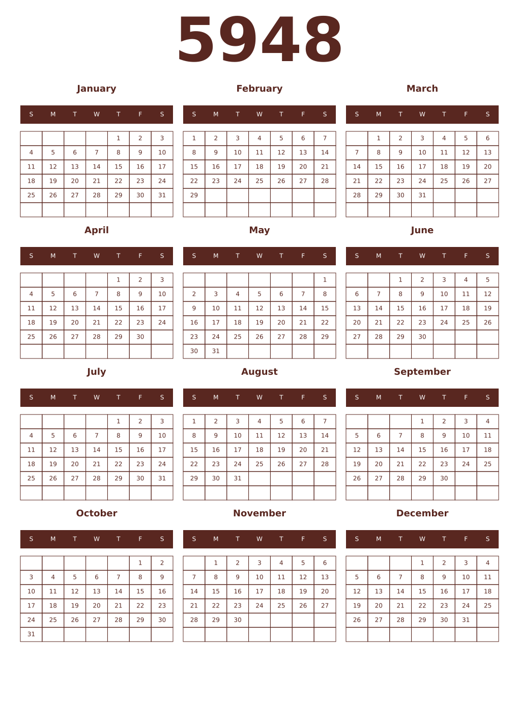 Printable 5948 Year Calendars mortuum