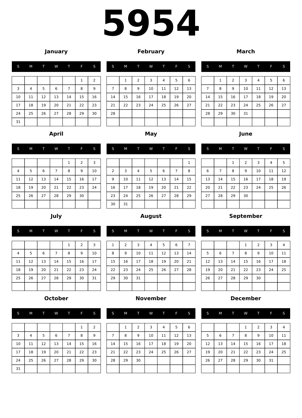 Printable 5954 Calendars
