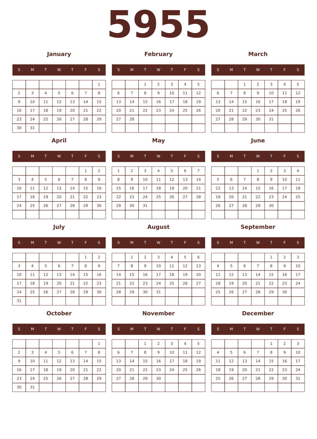Printable 5955 Year Calendars mortuum