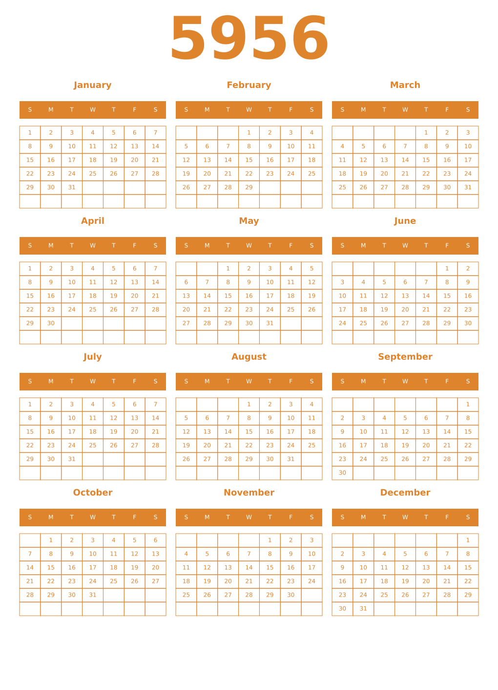 Printable 5956 Year Calendars orange