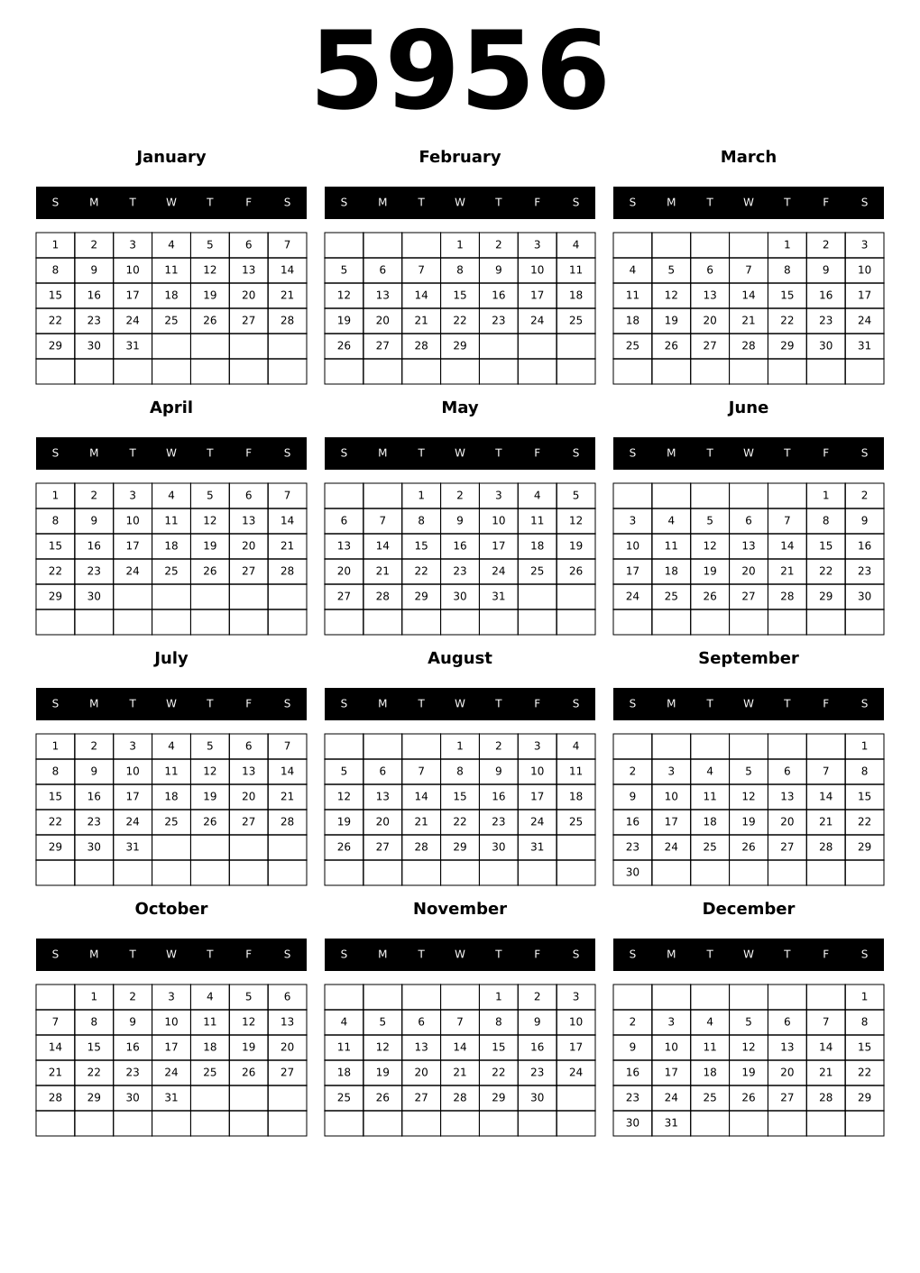 Printable 5956 Calendars