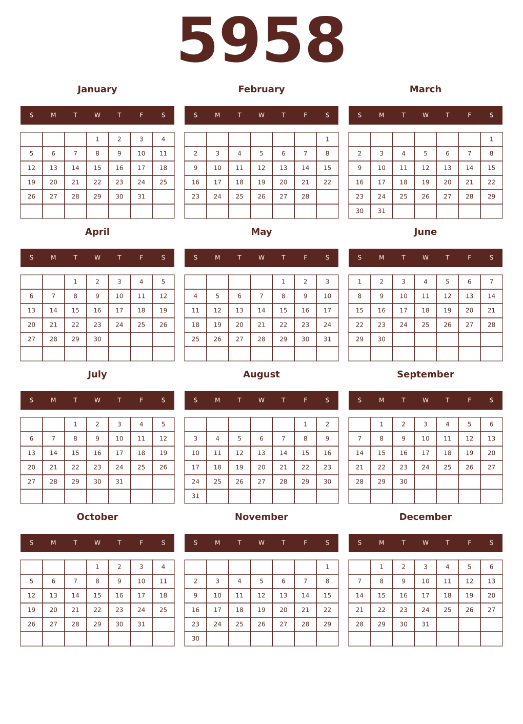 Printable 5958 Year Calendars mortuum