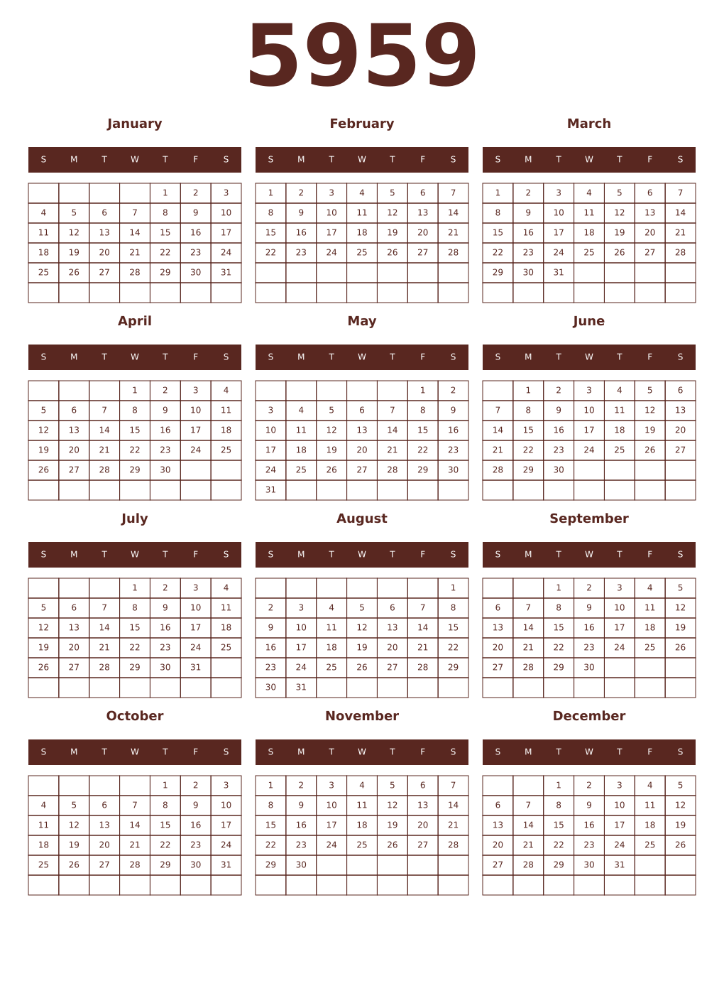 Printable 5959 Year Calendars mortuum