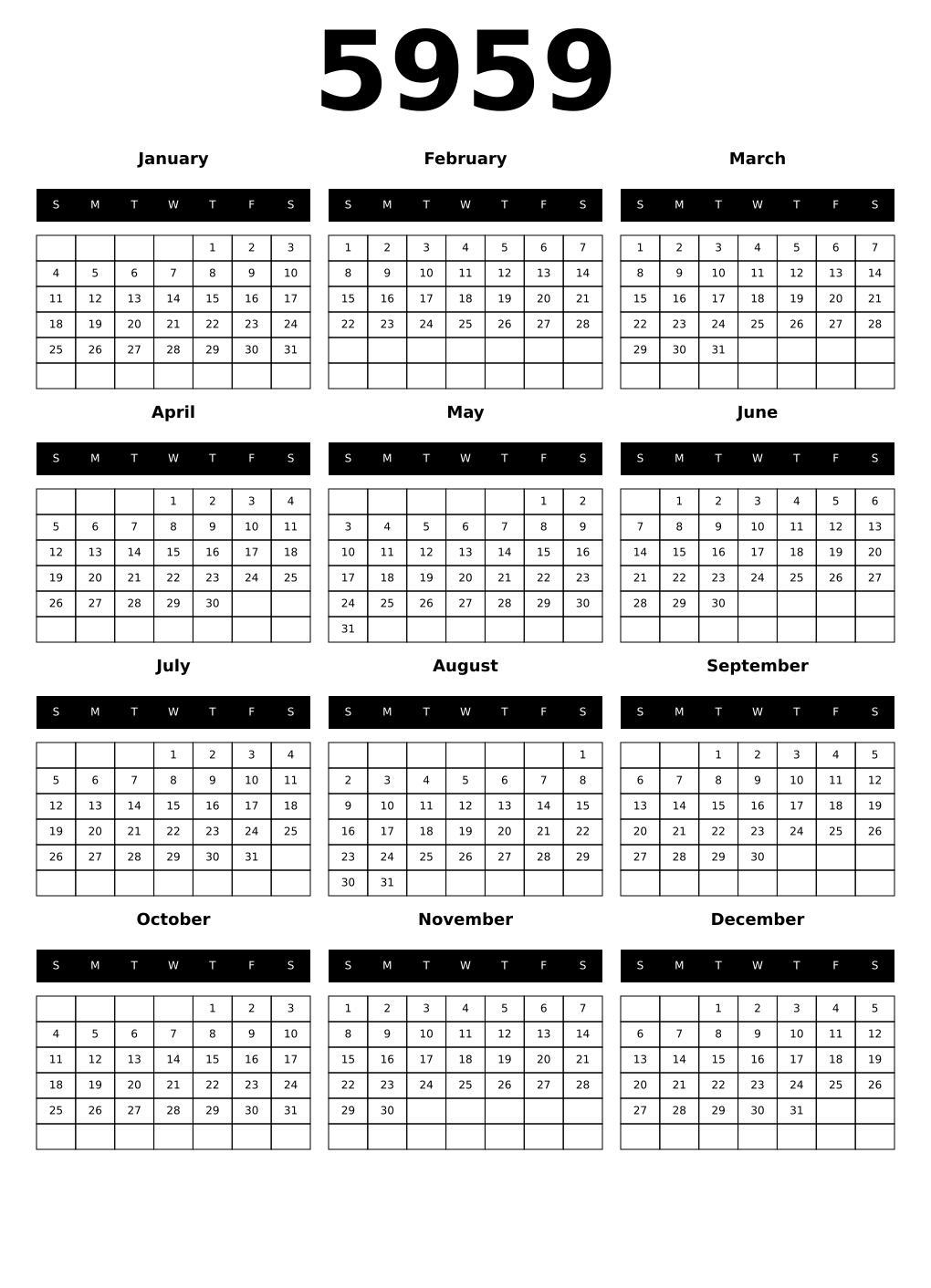Printable 5959 Calendars