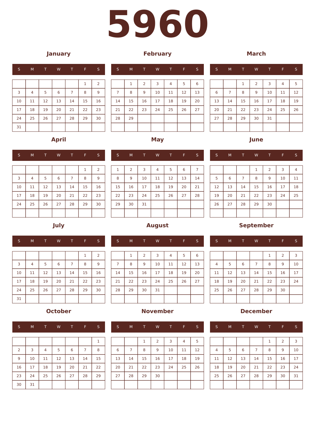 Printable 5960 Year Calendars mortuum