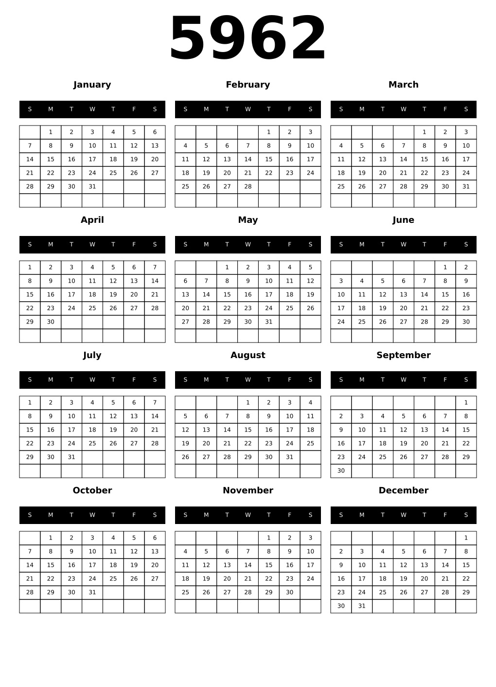 Printable 5962 Calendars