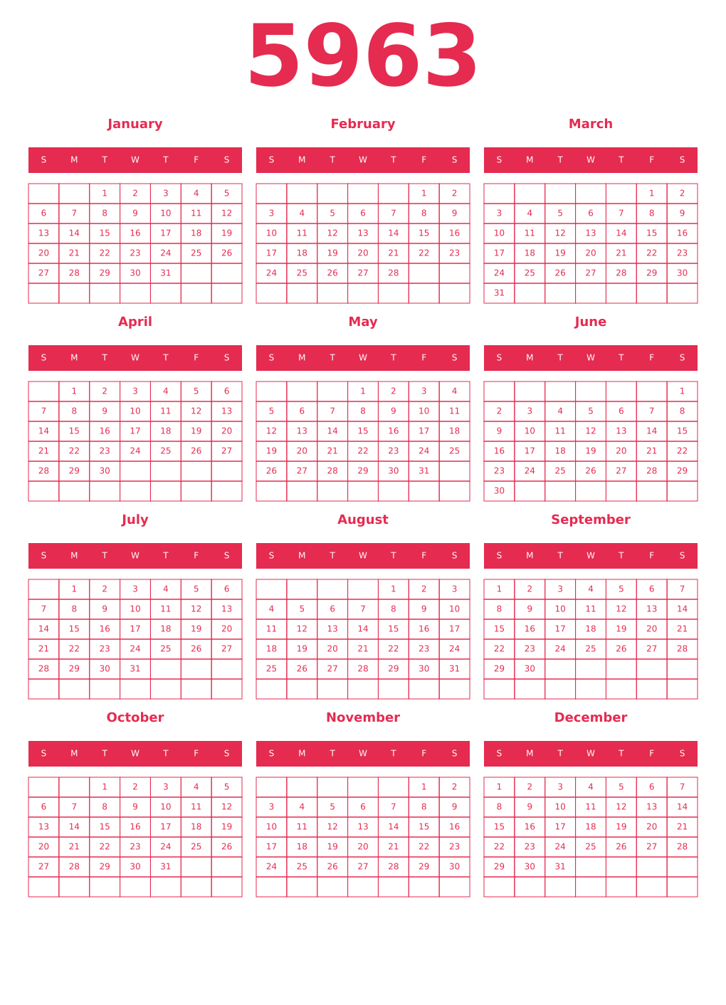 Printable 5963 Year Calendars amaranth