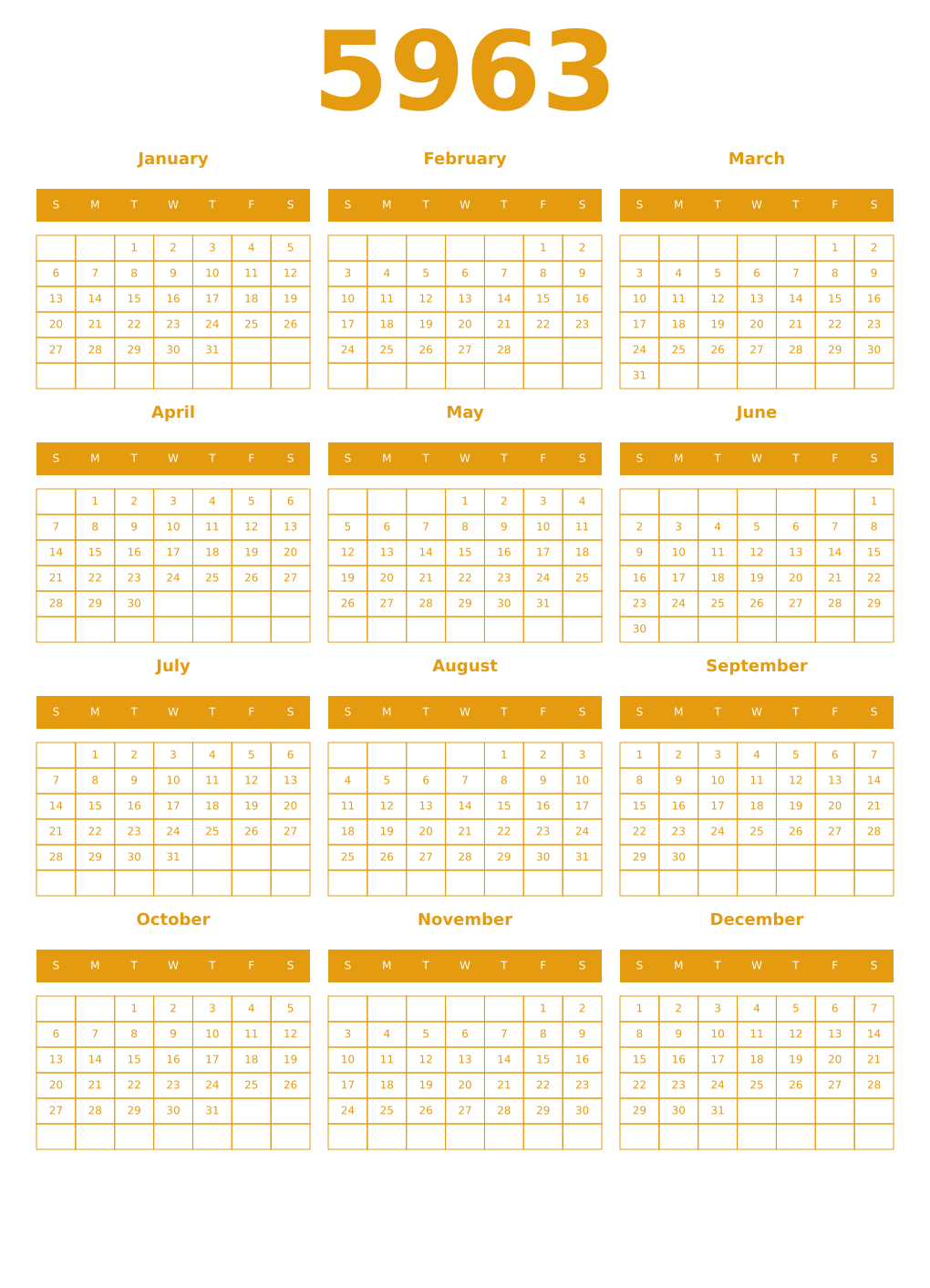 Printable 5963 Year Calendars gamboge