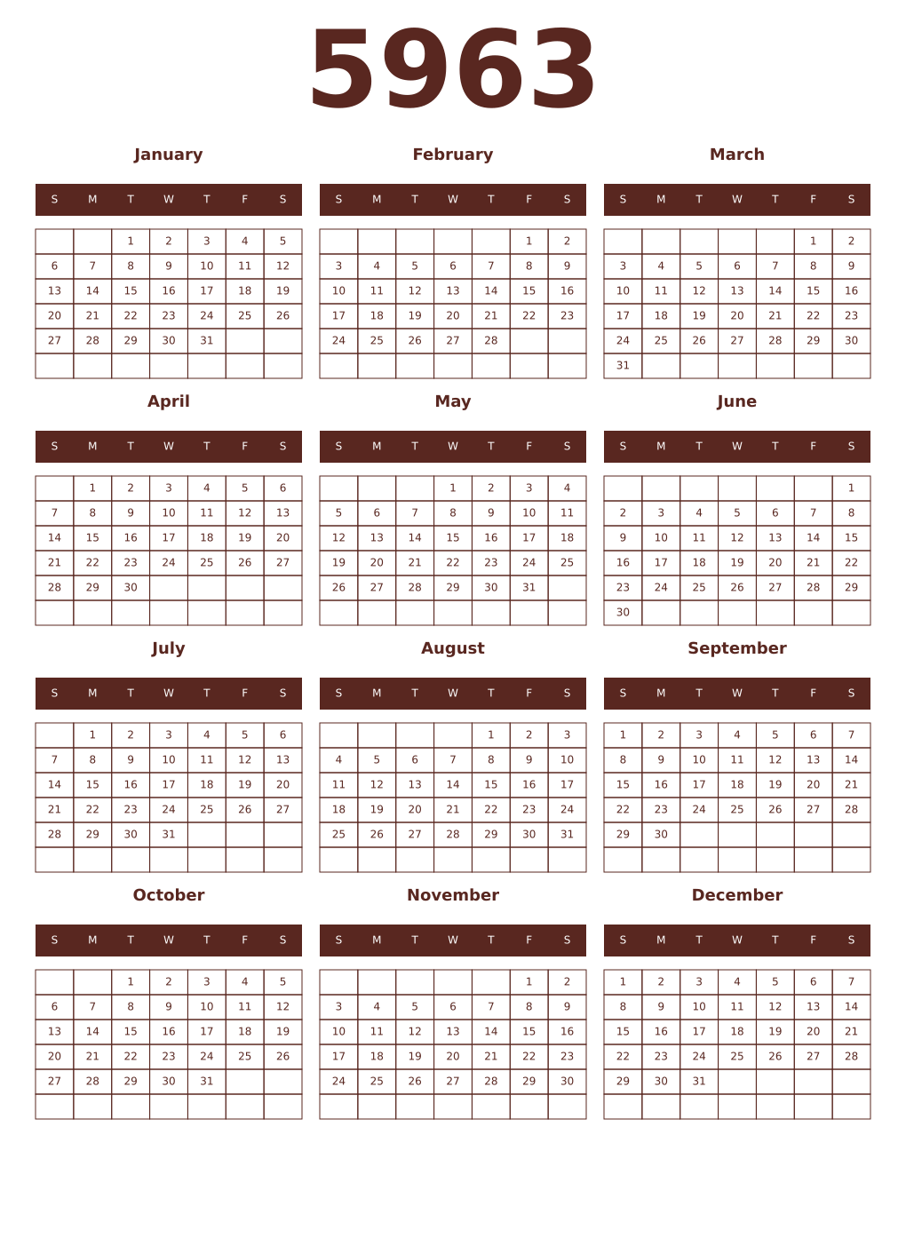 Printable 5963 Year Calendars mortuum