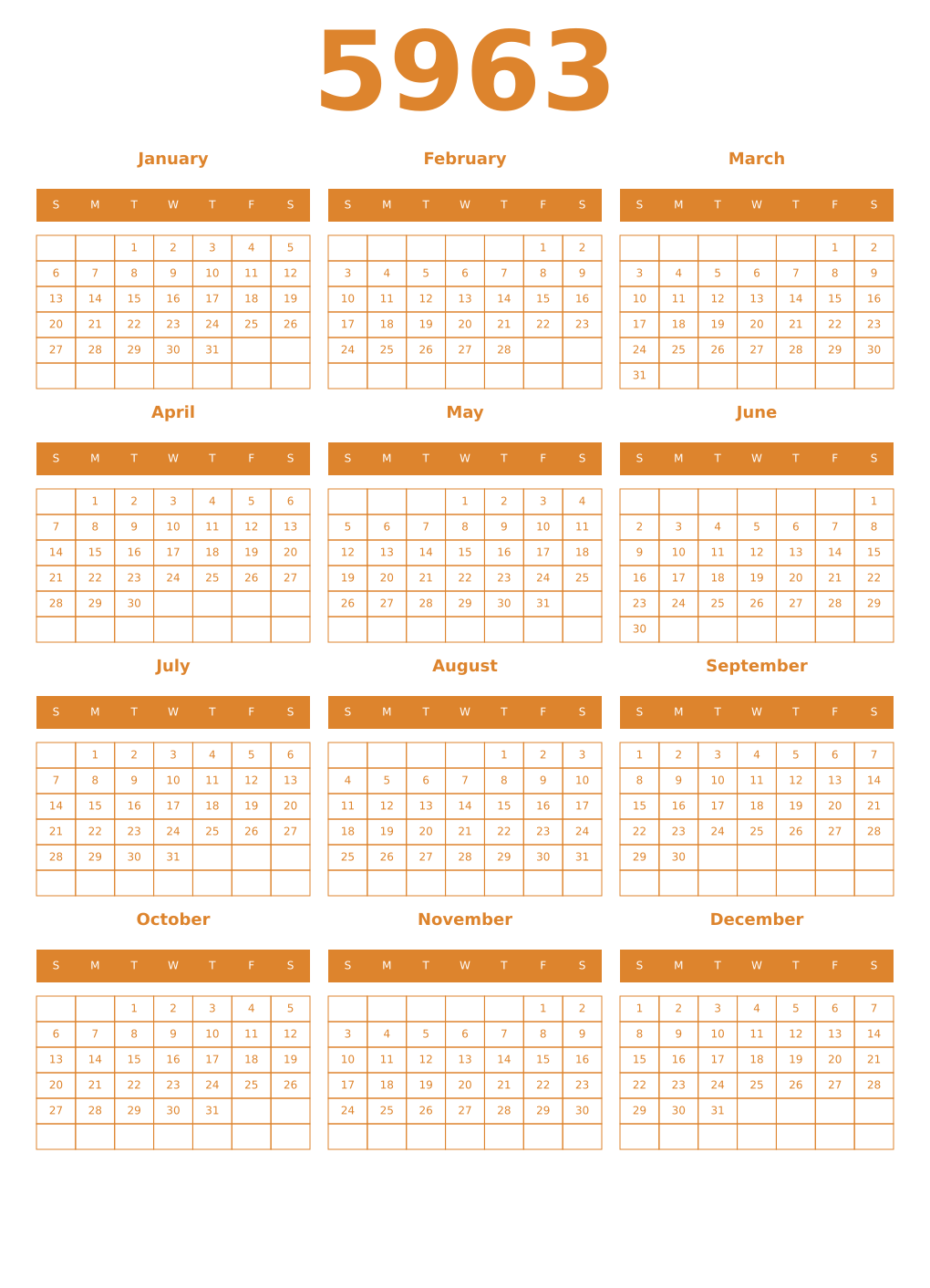 Printable 5963 Year Calendars orange