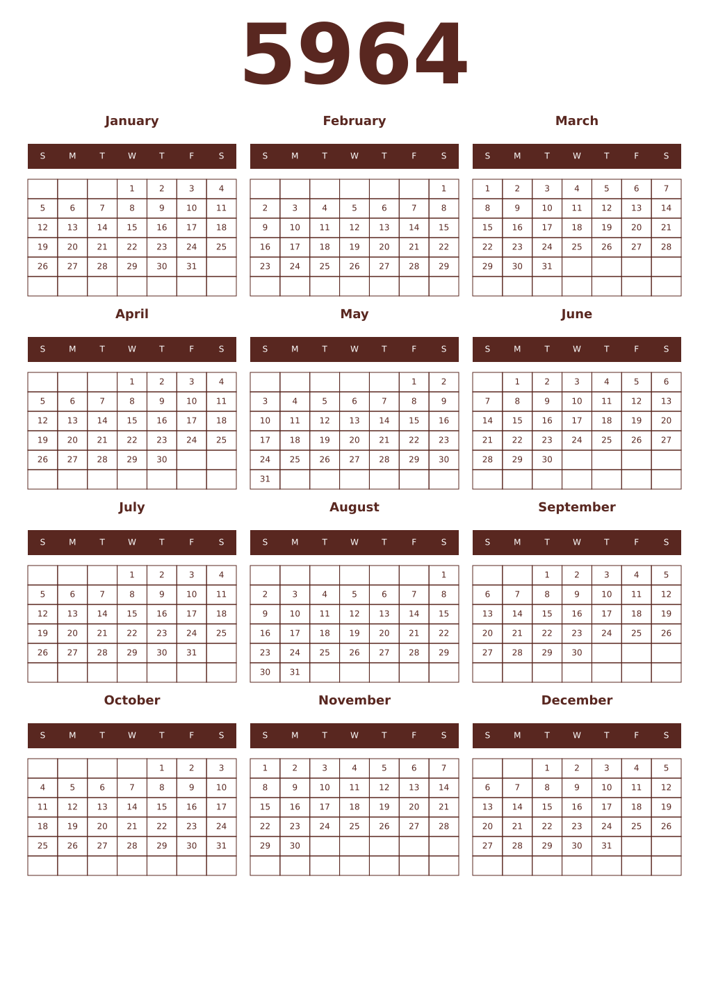 Printable 5964 Year Calendars mortuum