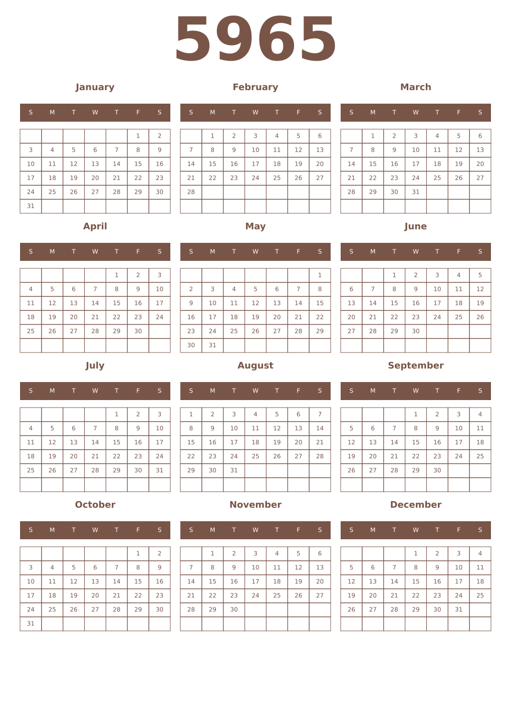 Printable 5965 Year Calendars coffe