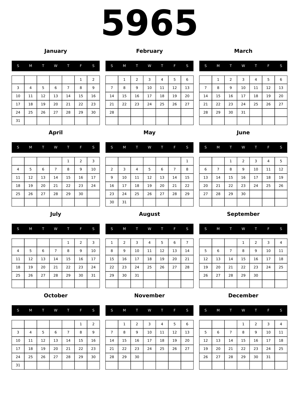 Printable 5965 Calendars